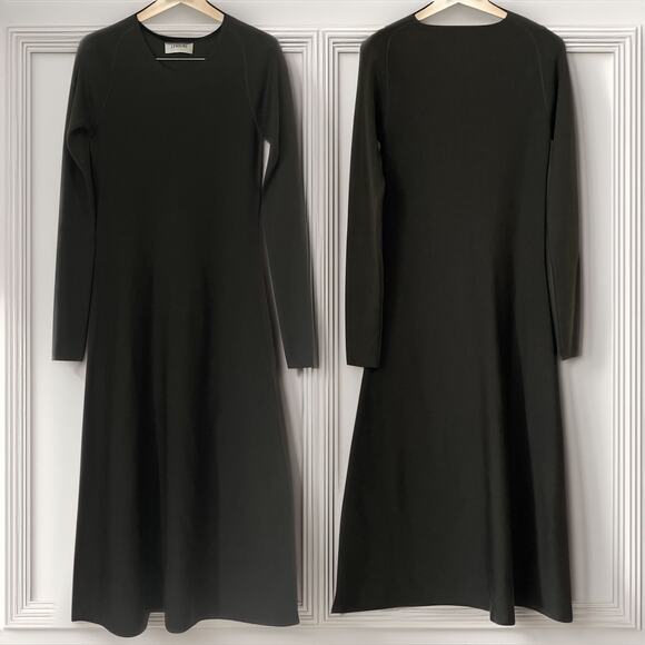 LEMAIRE 100% Virgin Wool Knit Long Sleeve Maxi Dress in Dark Khaki Size S - Picture 1 of 11